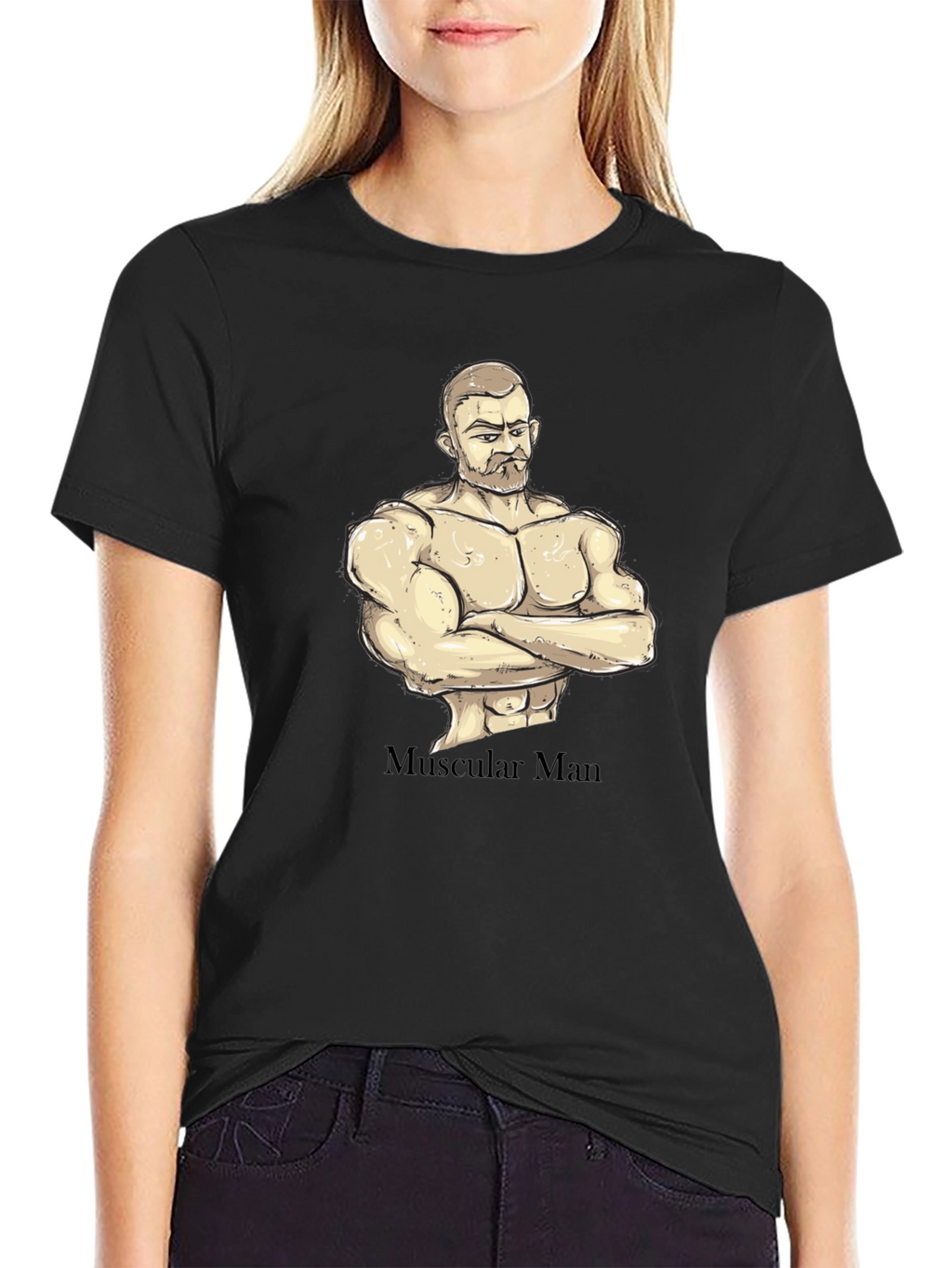 Muscular Man Graphic T-Shirt - Black Cotton Tee
