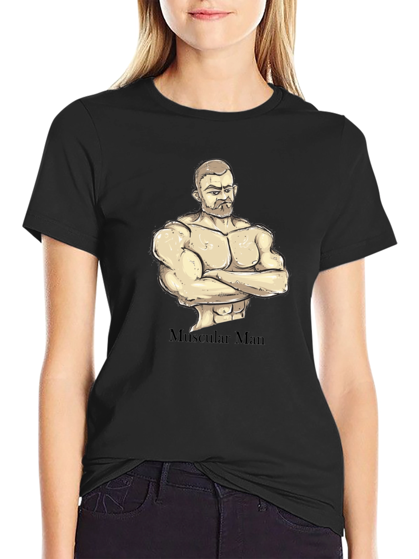 Muscular Man Graphic T-Shirt - Black Cotton Tee
