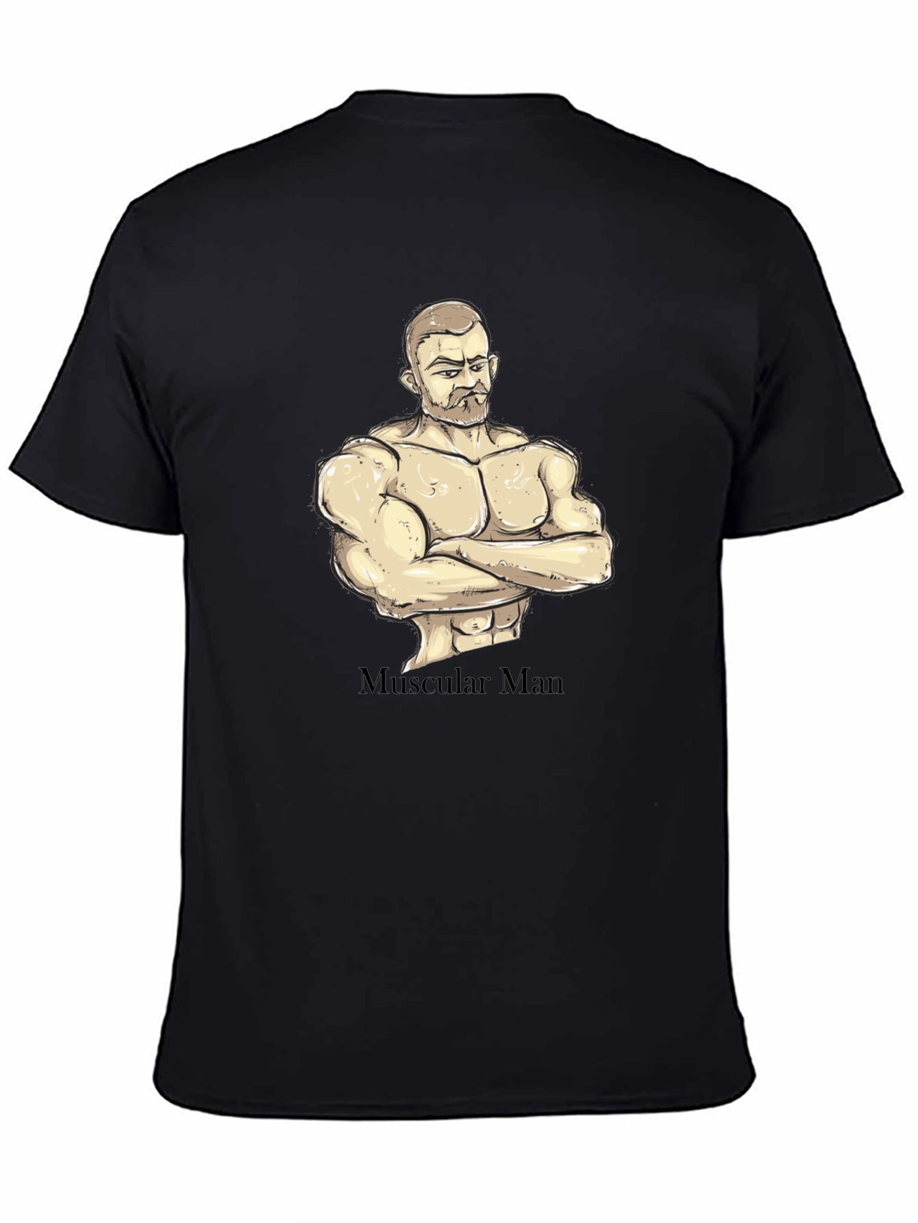 Muscular Man Graphic T-Shirt - Black Cotton Tee