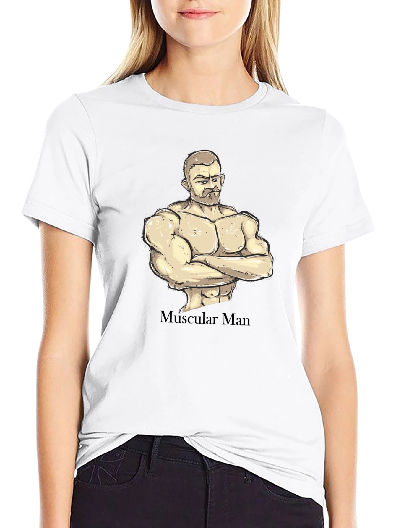 Muscular Man Graphic T-Shirt - Black Cotton Tee