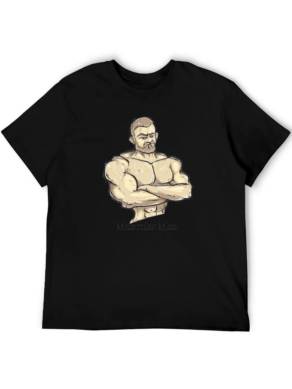 Muscular Man Graphic T-Shirt - Black Cotton Tee