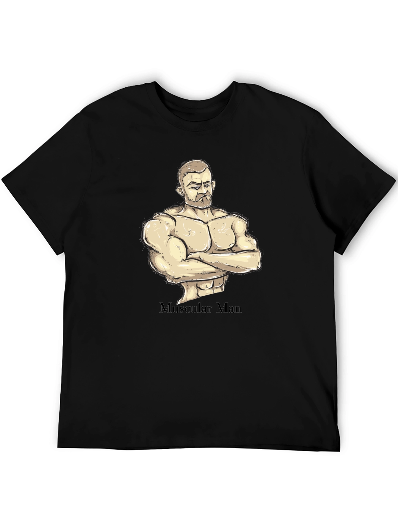 Muscular Man Graphic T-Shirt - Black Cotton Tee