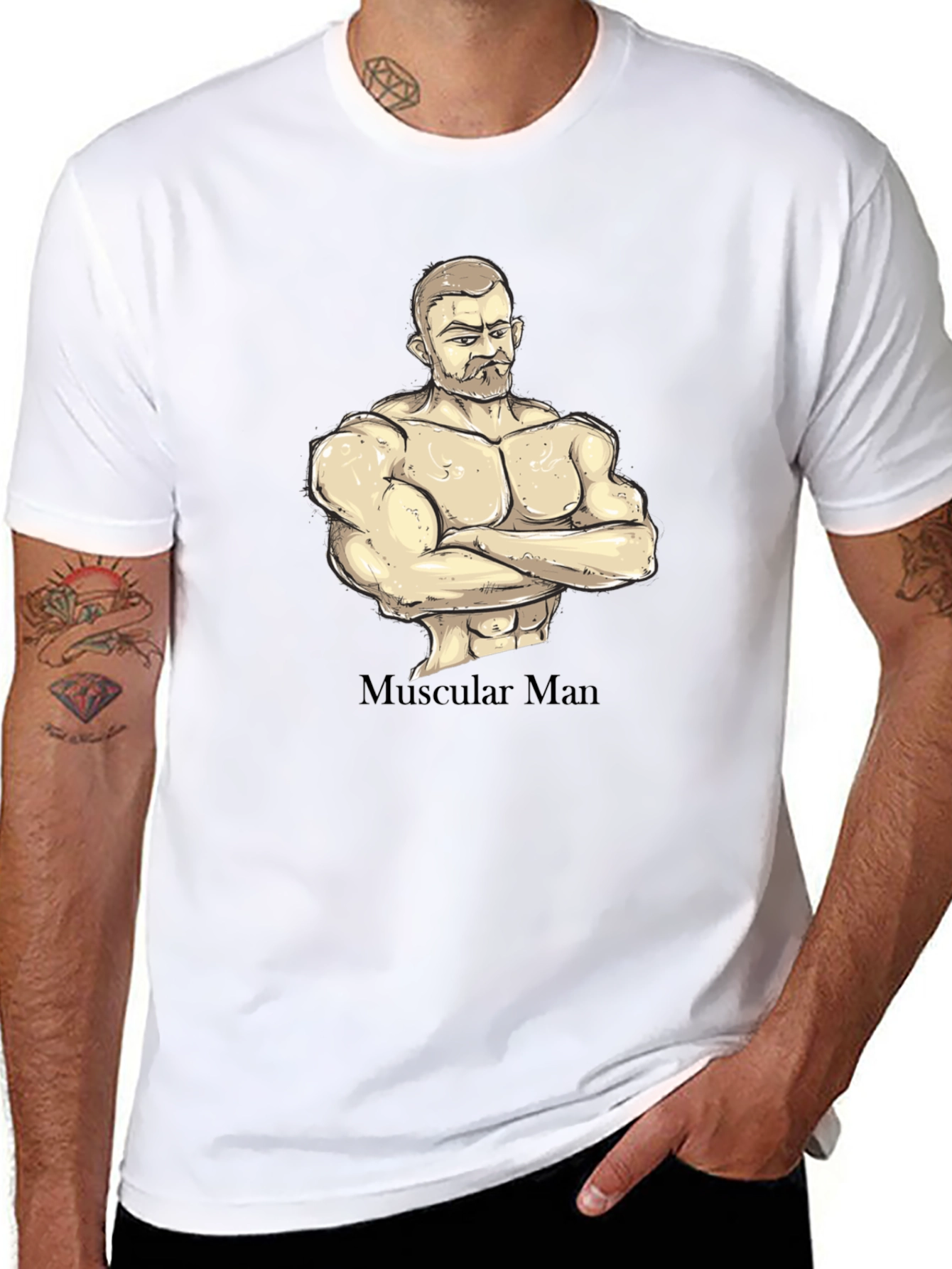 Muscular Man Graphic T-Shirt - Black Cotton Tee