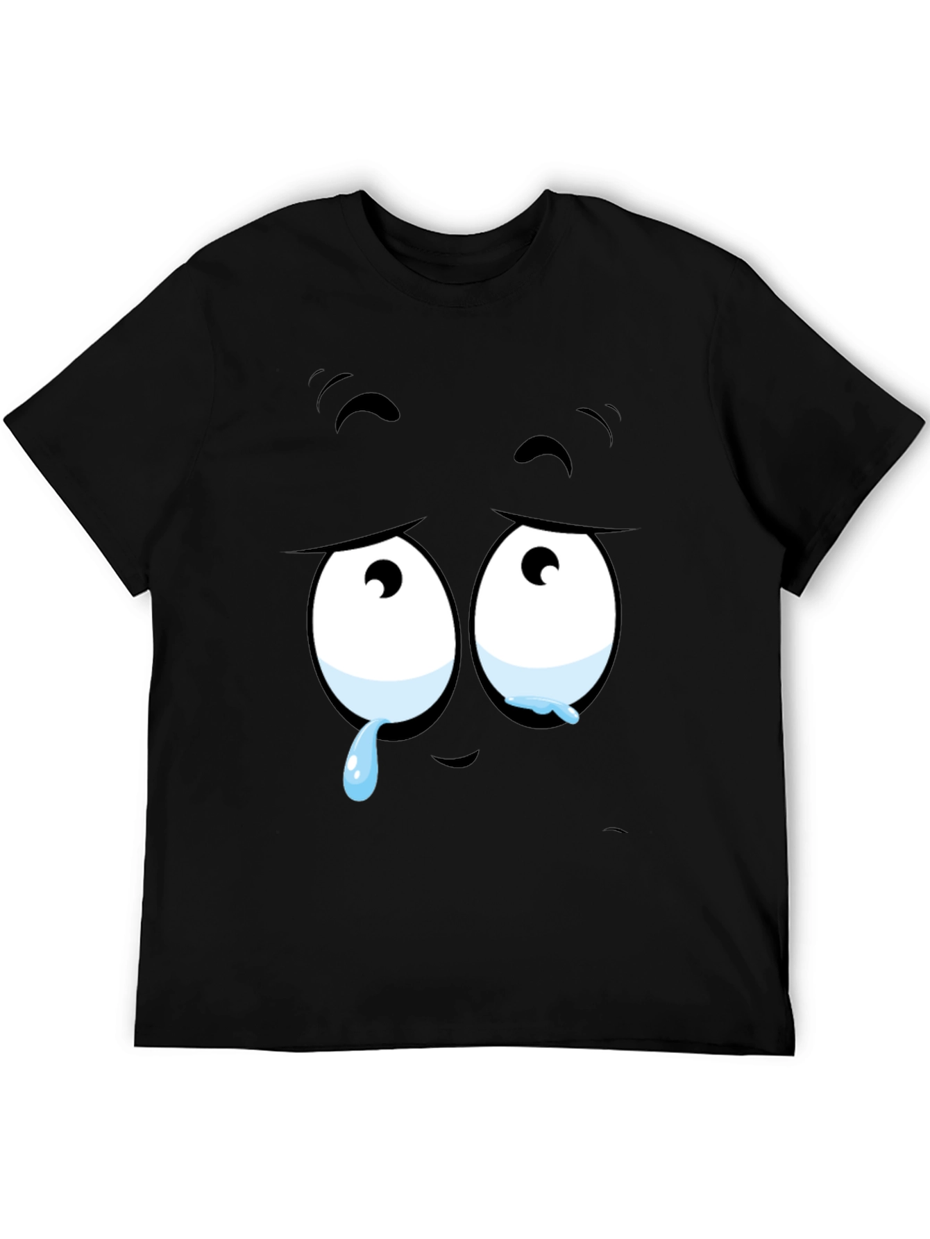 Expressive Sad Face Graphic Print Mens Black T-Shirt