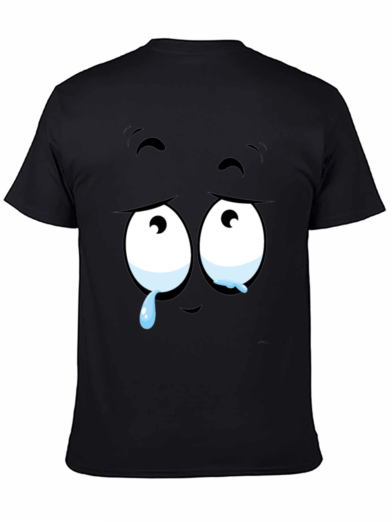 Expressive Sad Face Graphic Print Mens Black T-Shirt