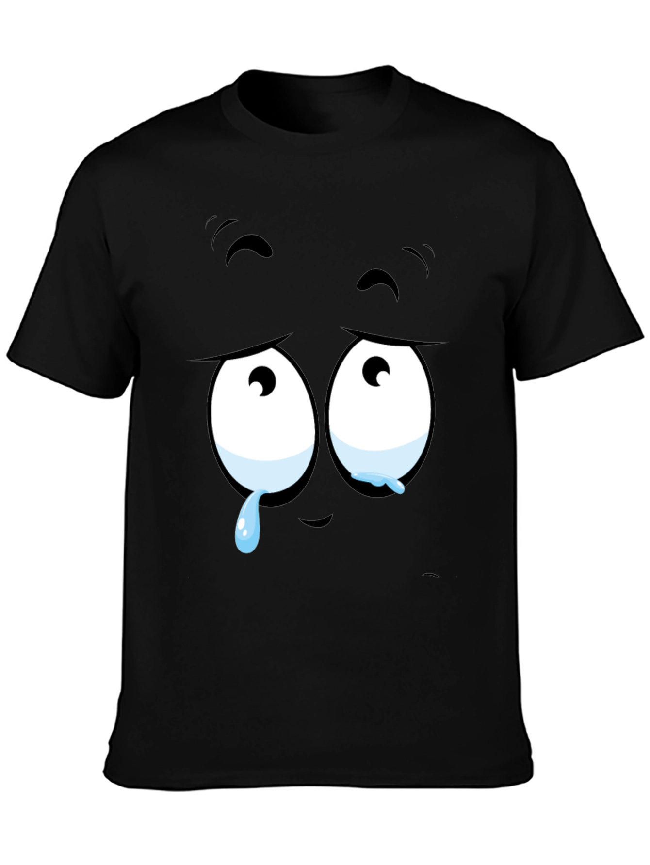 Expressive Sad Face Graphic Print Mens Black T-Shirt