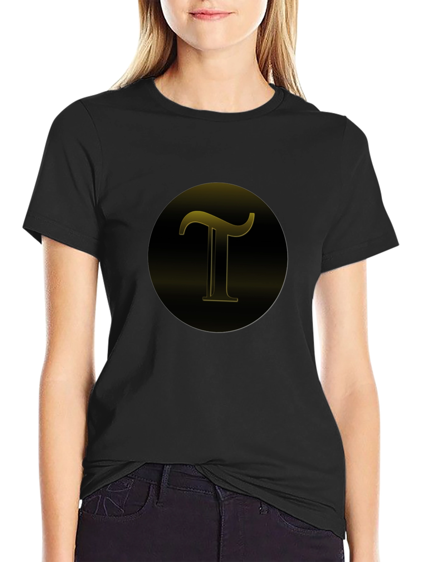 Black T-Shirt with Gold T Design
