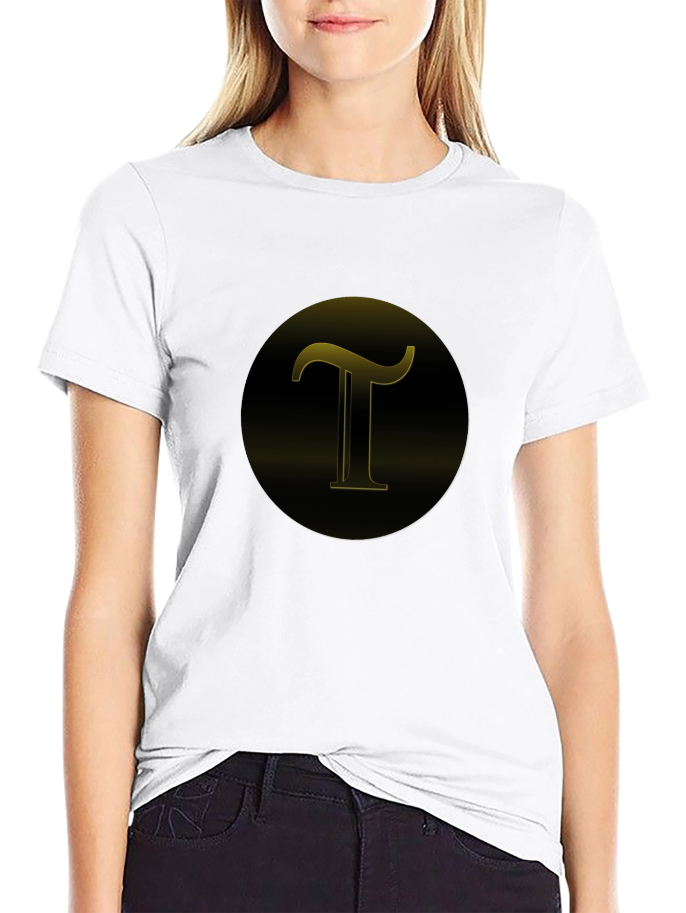 Black T-Shirt with Gold T Design