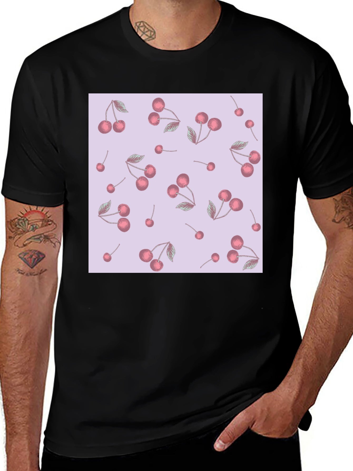 Cherry Pattern Black T-Shirt