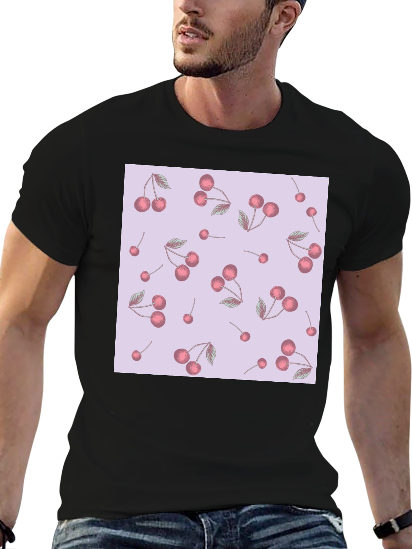 Cherry Pattern Black T-Shirt