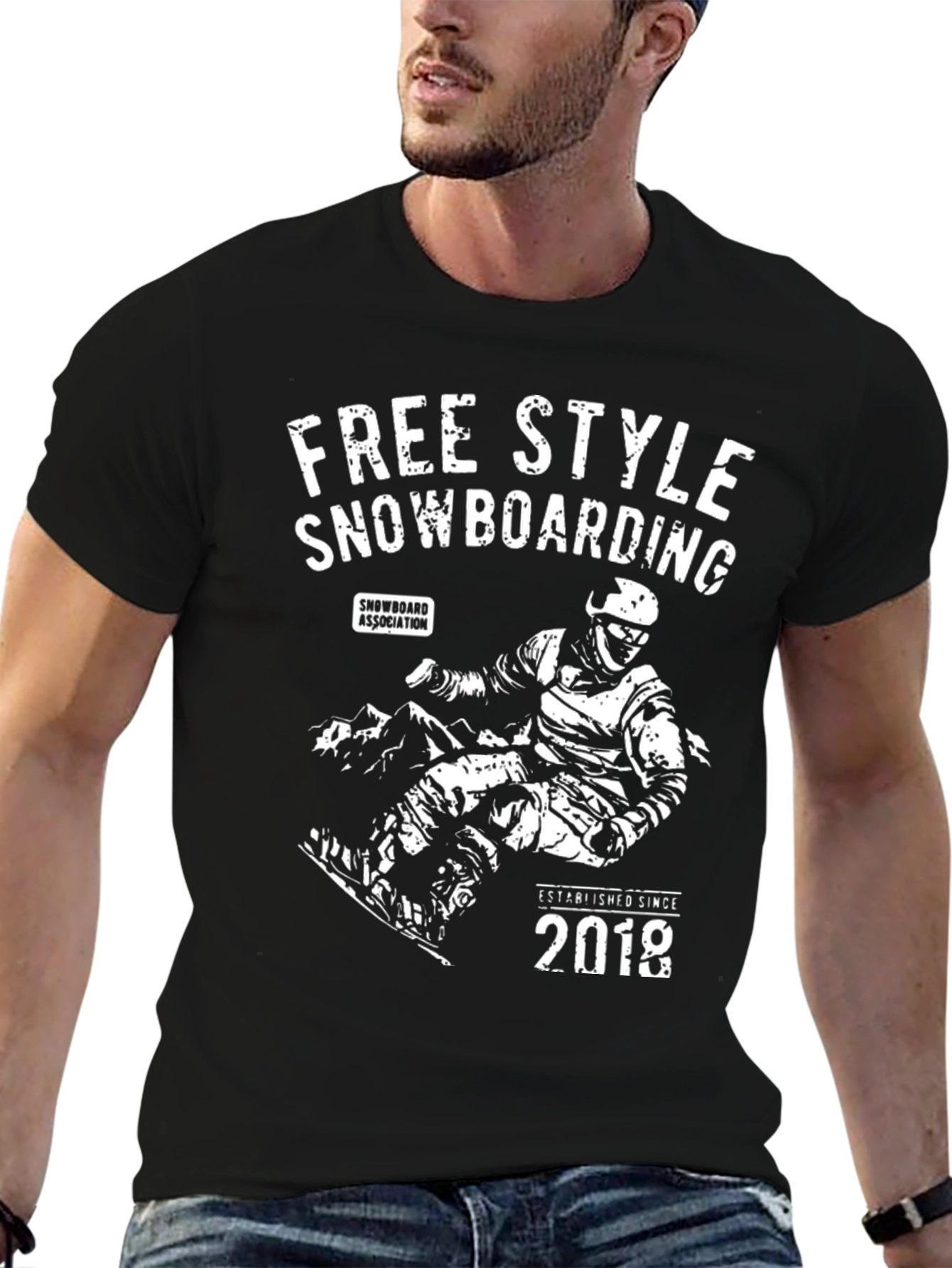 Freestyle Snowboarding Graphic Tee - Black Cotton T-Shirt