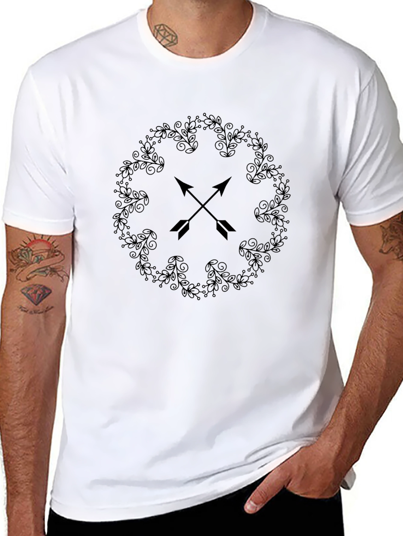 Mens Black Arrow Wreath Graphic Tee