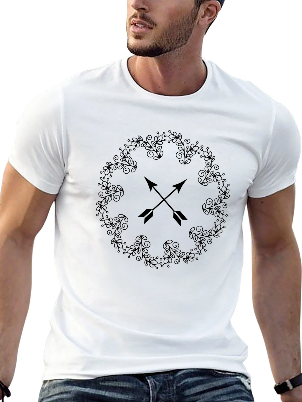 Mens Black Arrow Wreath Graphic Tee