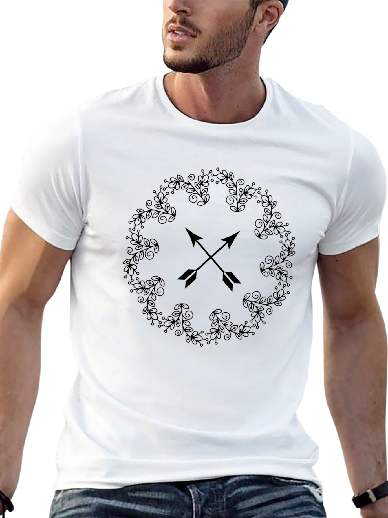 Mens Black Arrow Wreath Graphic Tee