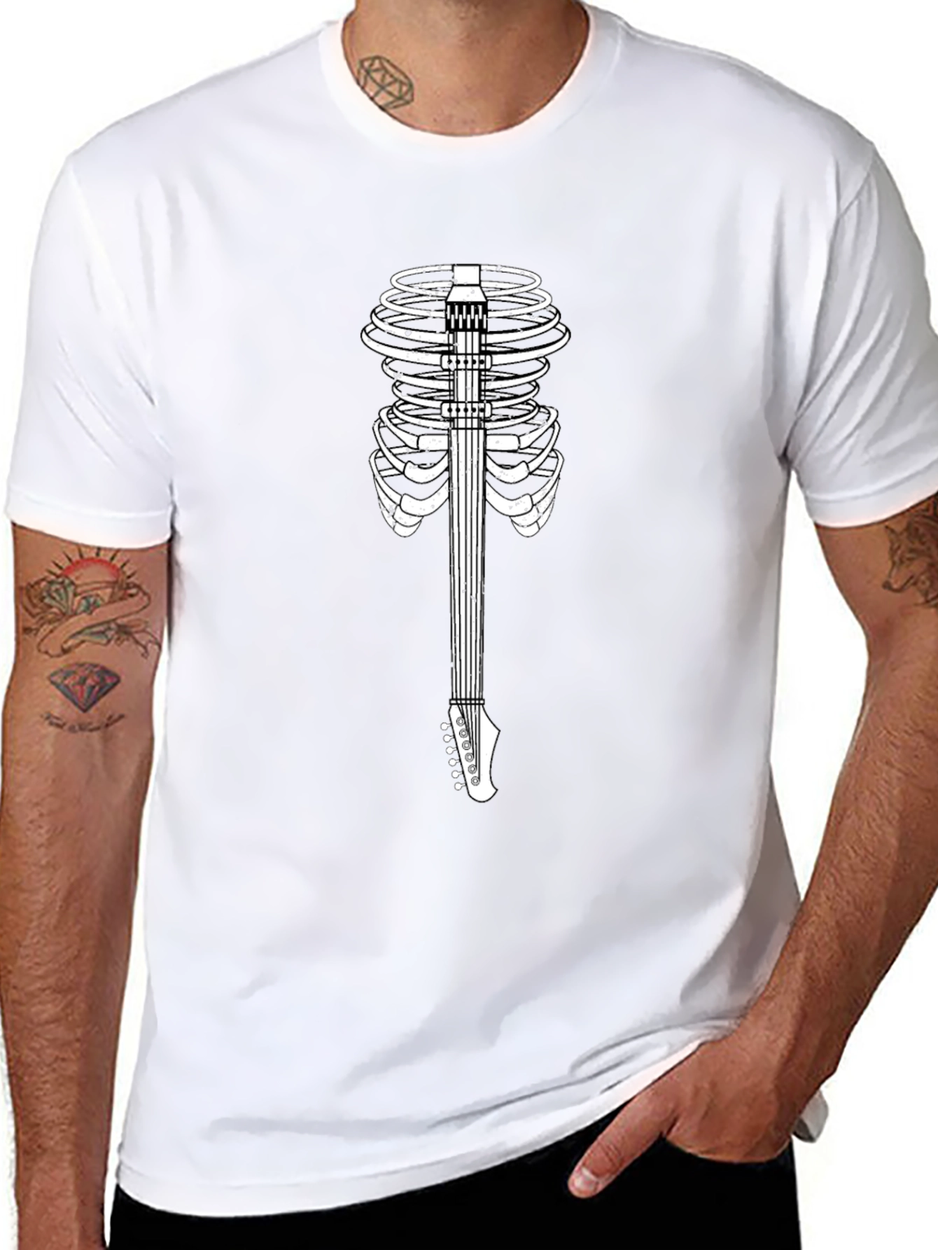 Skeleton Guitar Ribcage Graphic Tee