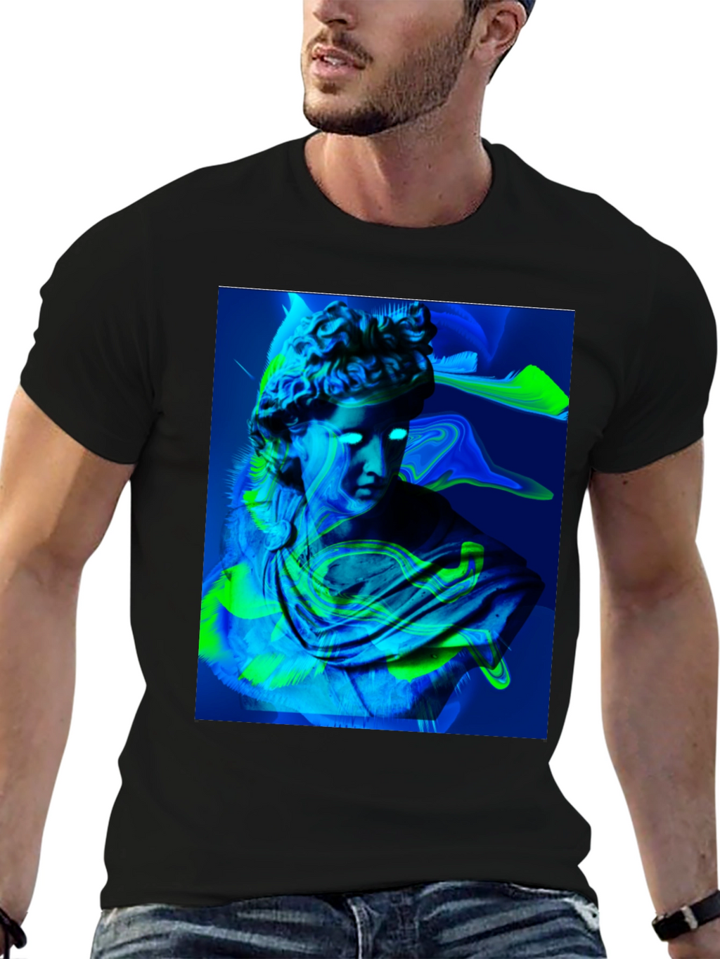 Neon Bust Graphic Tee - Black Cotton T-Shirt