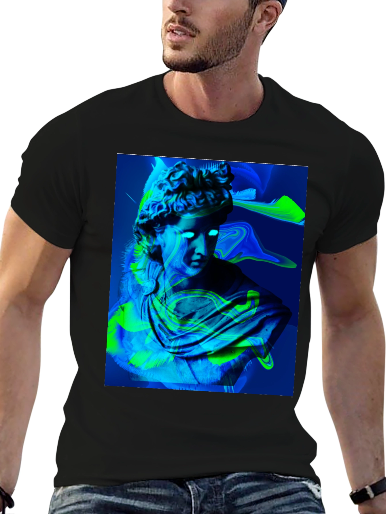 Neon Bust Graphic Tee - Black Cotton T-Shirt