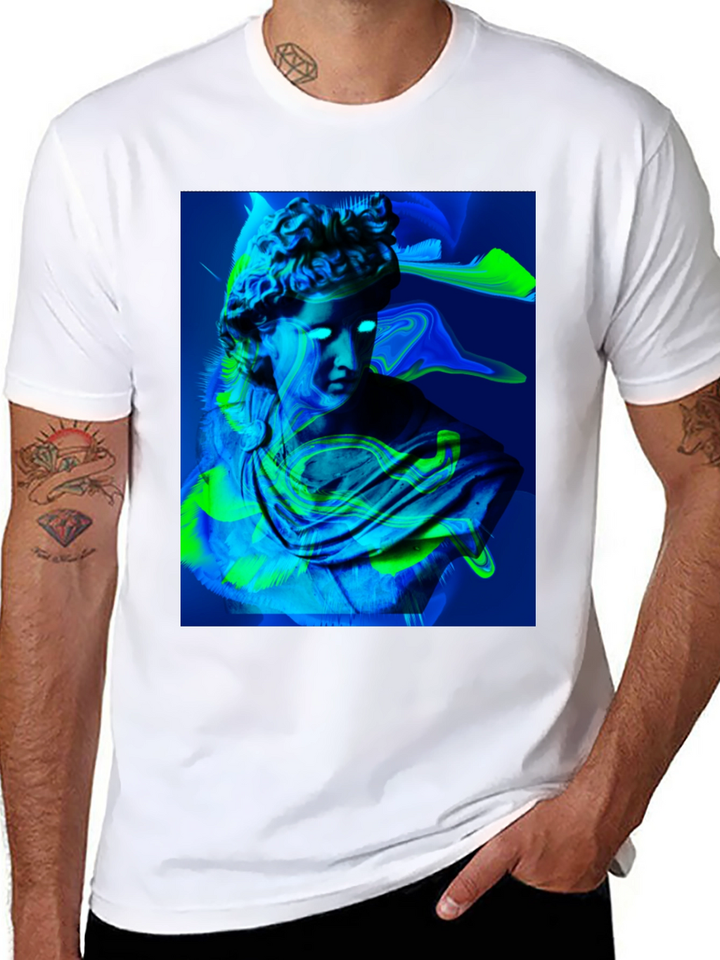 Neon Bust Graphic Tee - Black Cotton T-Shirt