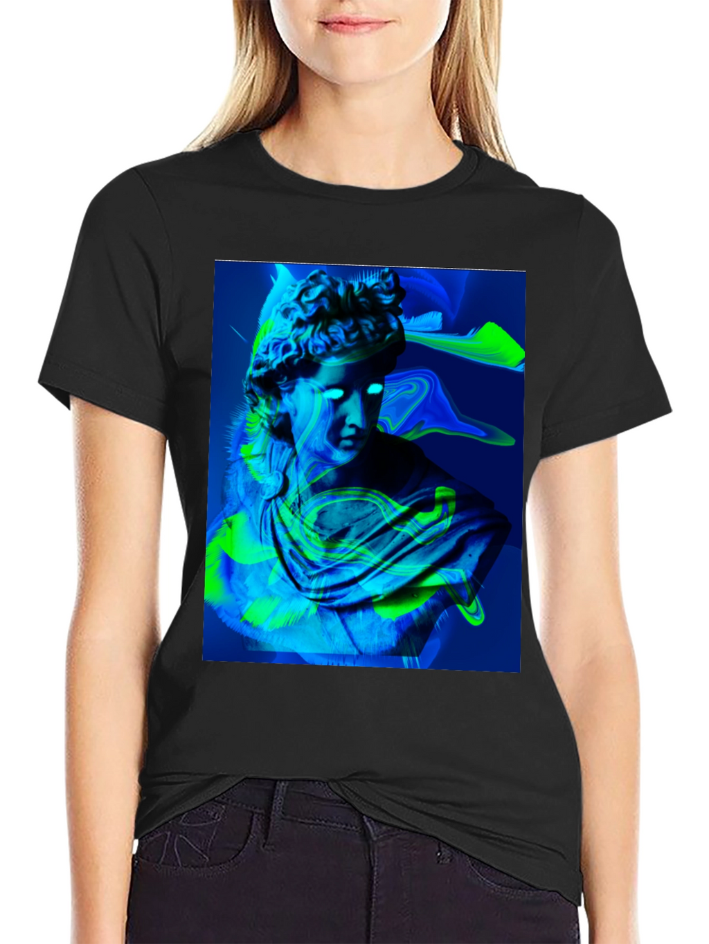 Neon Bust Graphic Tee - Black Cotton T-Shirt
