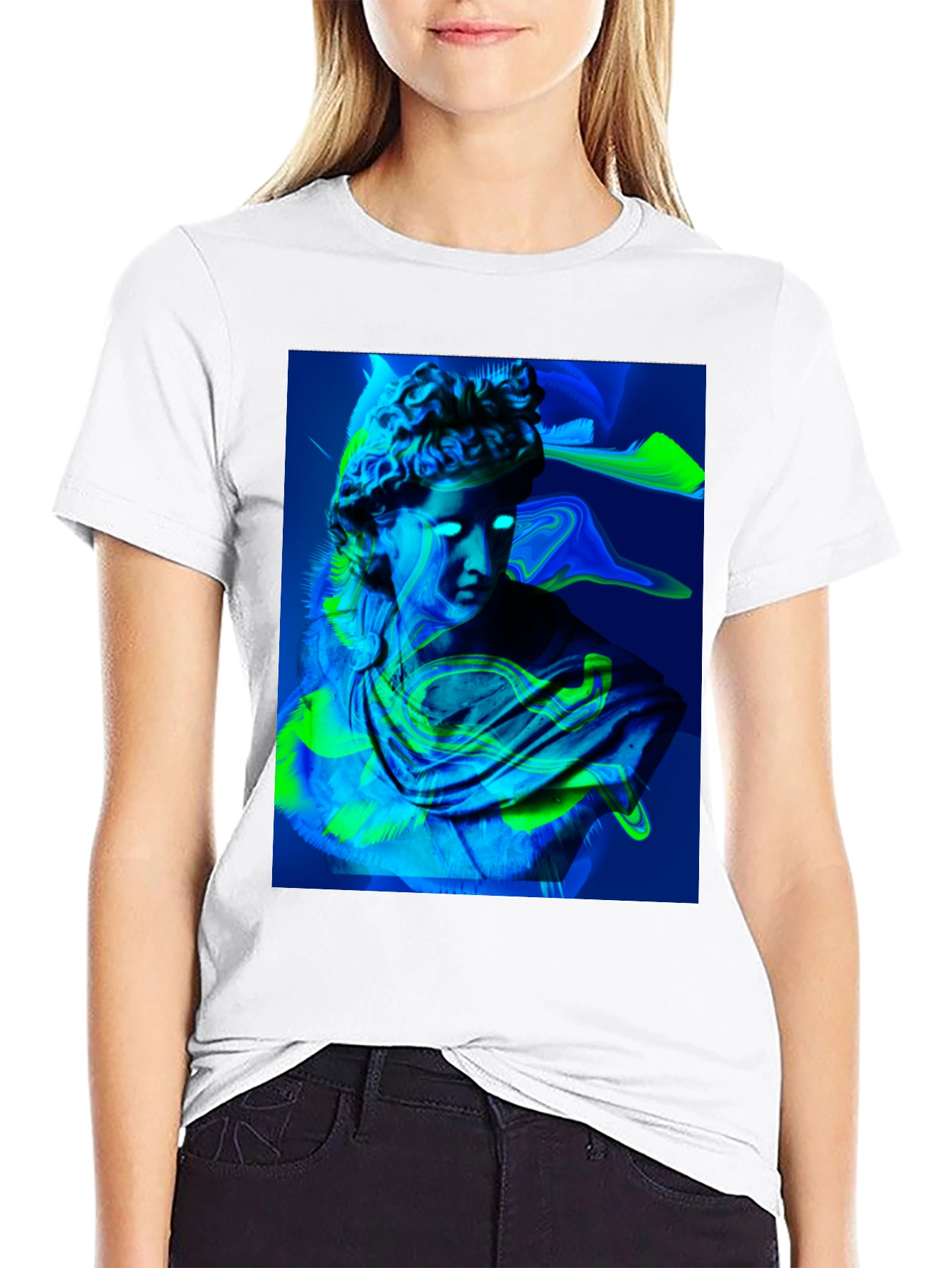 Neon Bust Graphic Tee - Black Cotton T-Shirt