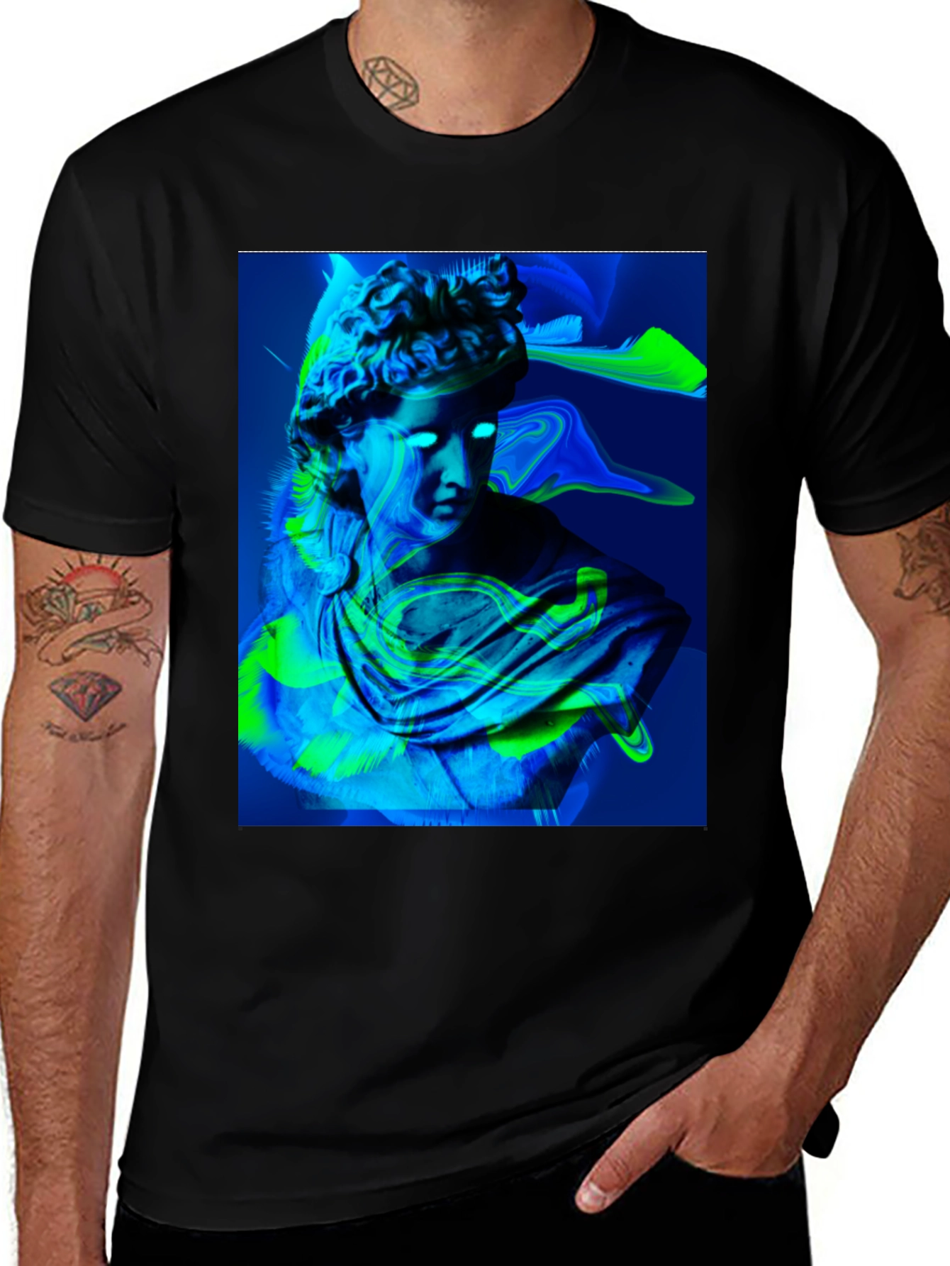 Neon Bust Graphic Tee - Black Cotton T-Shirt