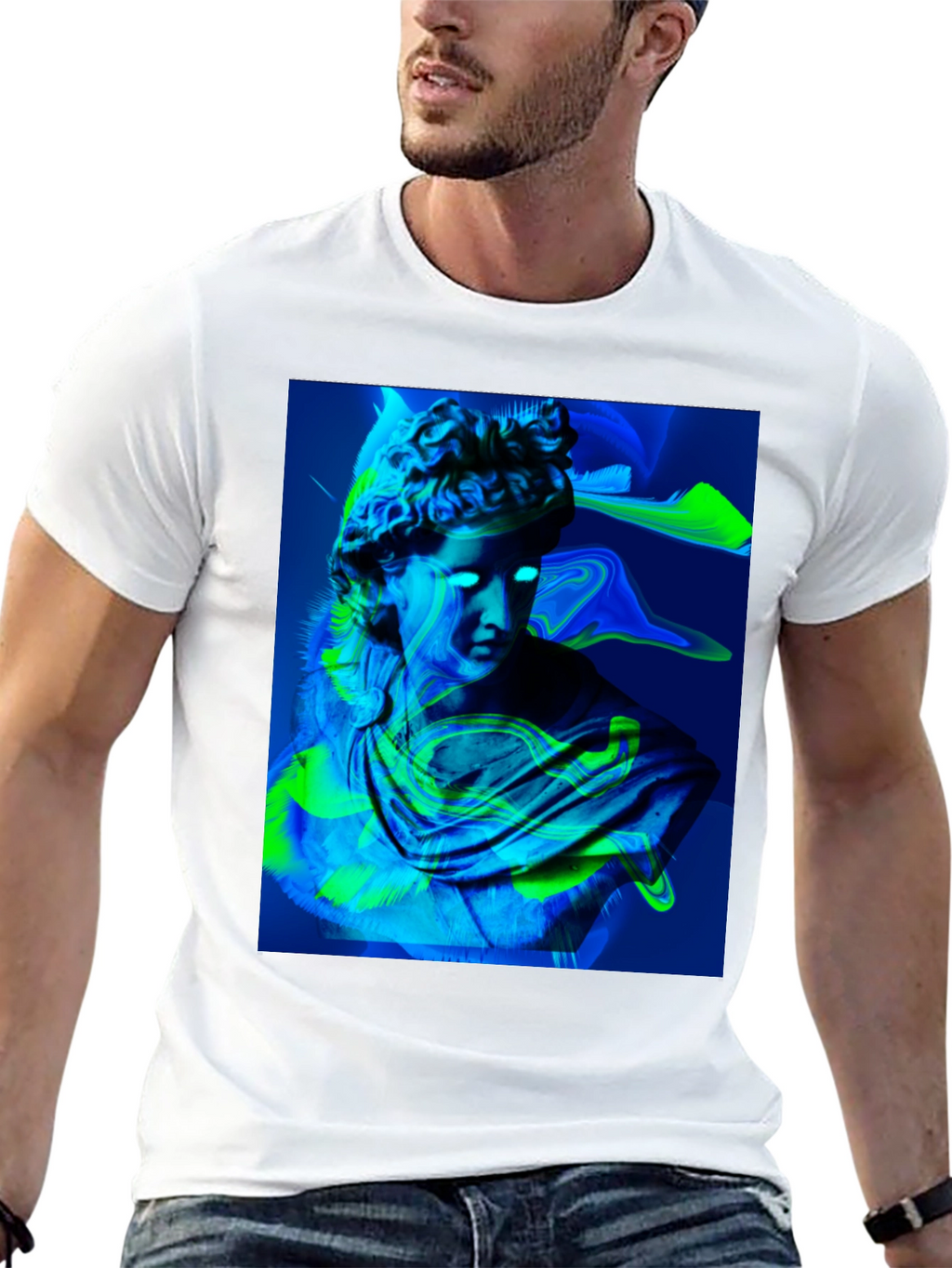 Neon Bust Graphic Tee - Black Cotton T-Shirt