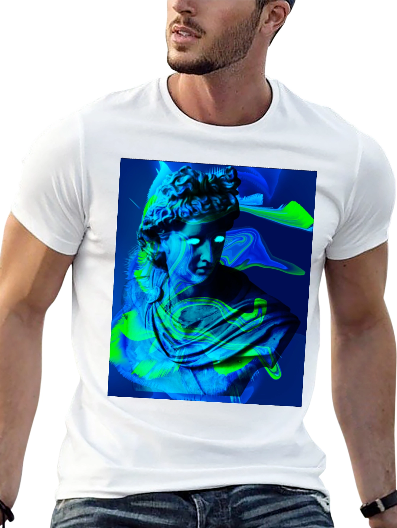 Neon Bust Graphic Tee - Black Cotton T-Shirt