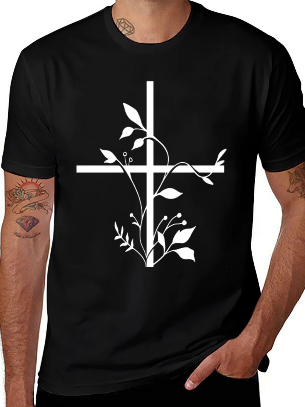 Floral Cross Graphic Tee - Christian T-Shirt