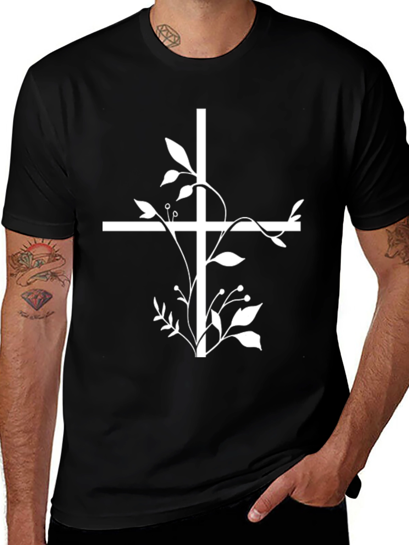 Floral Cross Graphic Tee - Christian T-Shirt