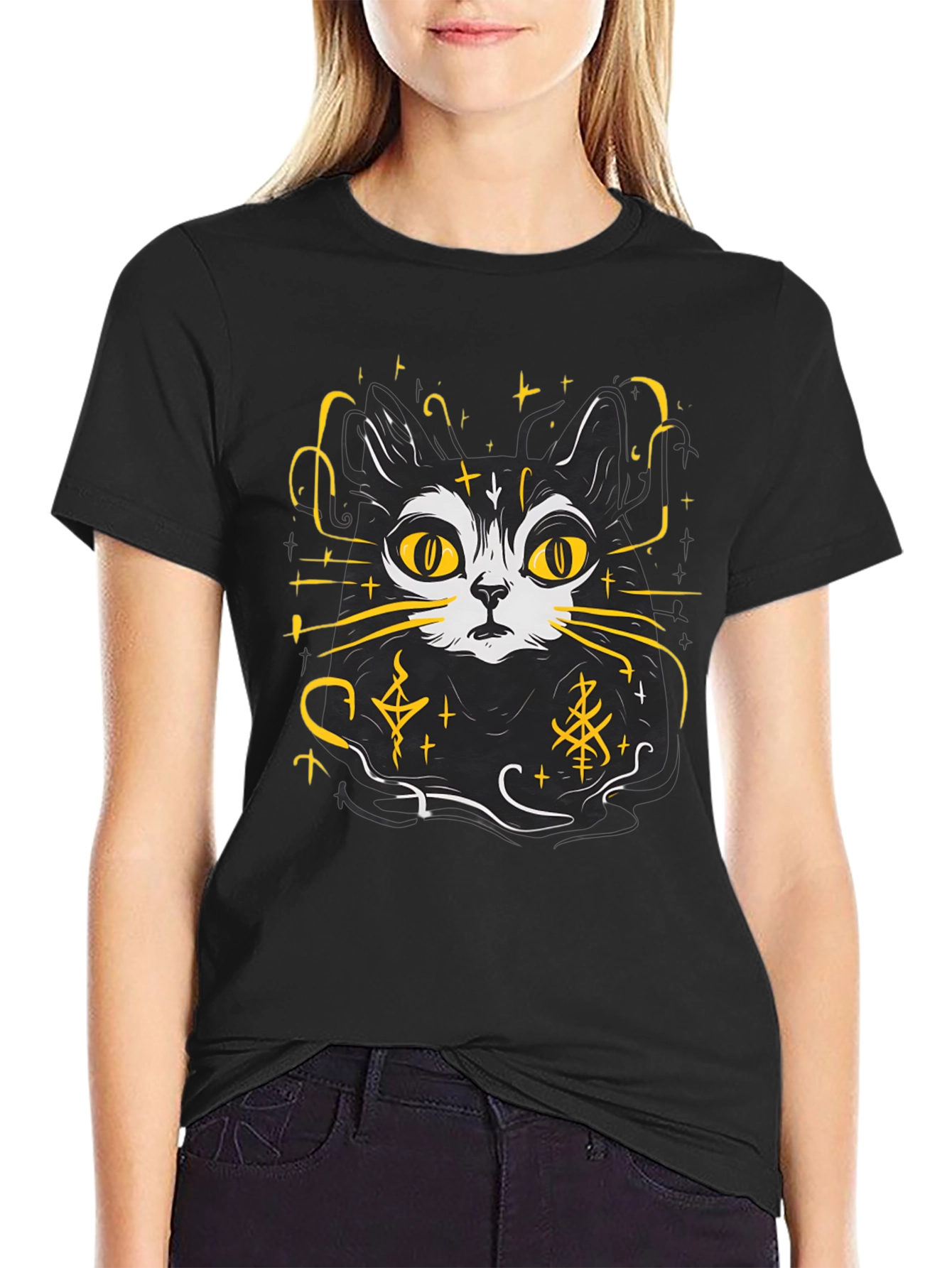 Mystic Cat T-Shirt - Black Graphic Tee