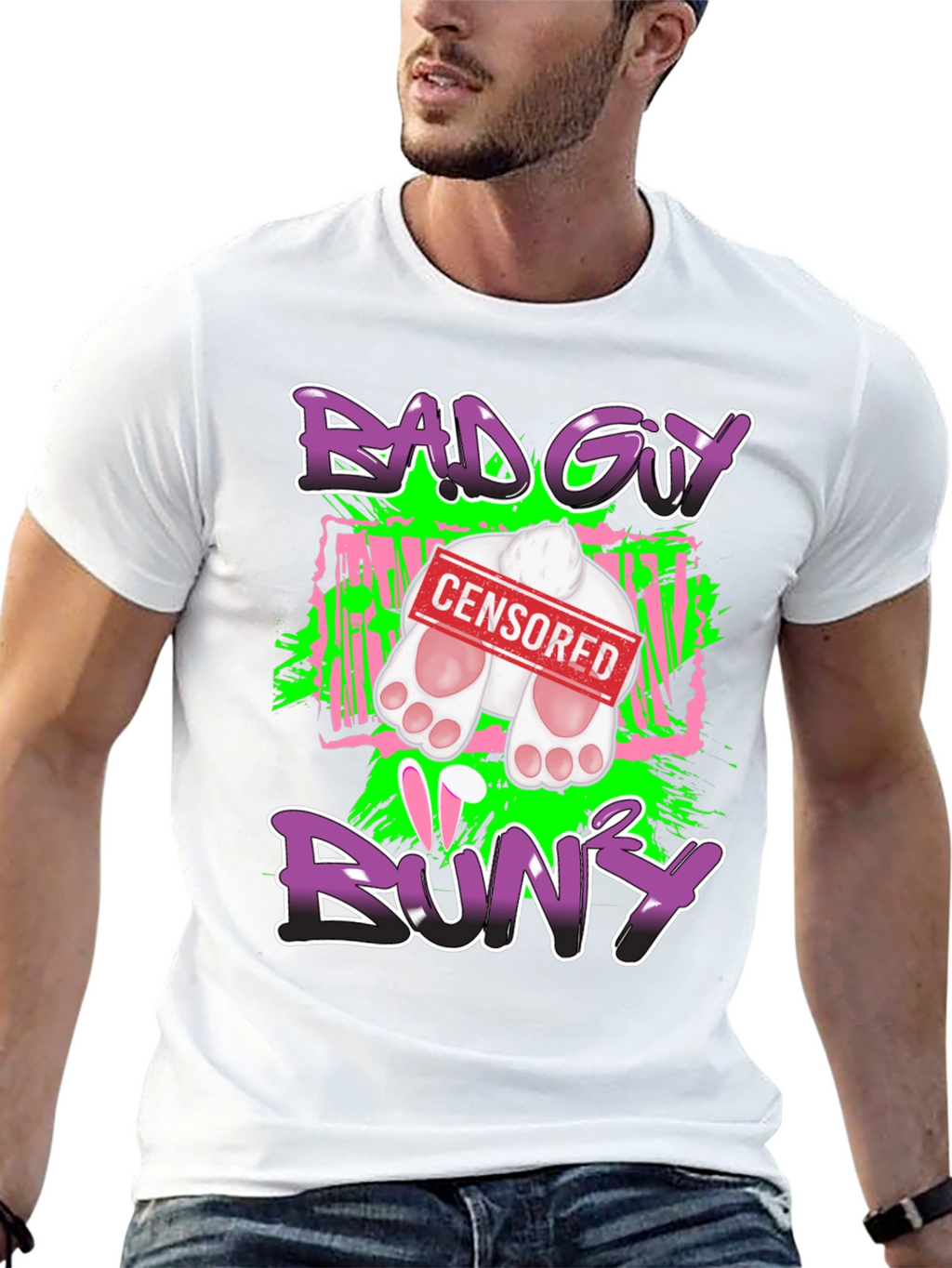 Bad Guy Bunny Censored Graphic T-Shirt
