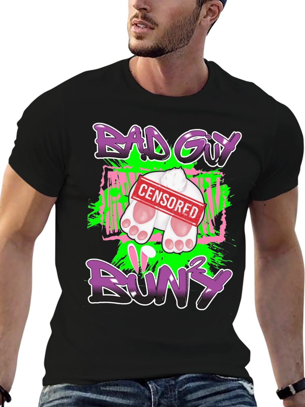 Bad Guy Bunny Censored Graphic T-Shirt