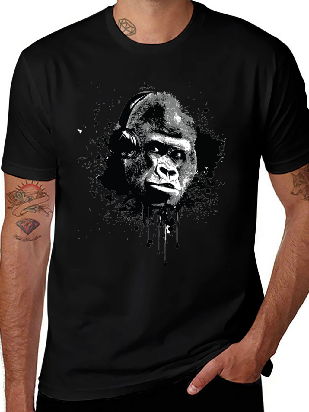 Gorilla Headphone Graphic Print T-Shirt