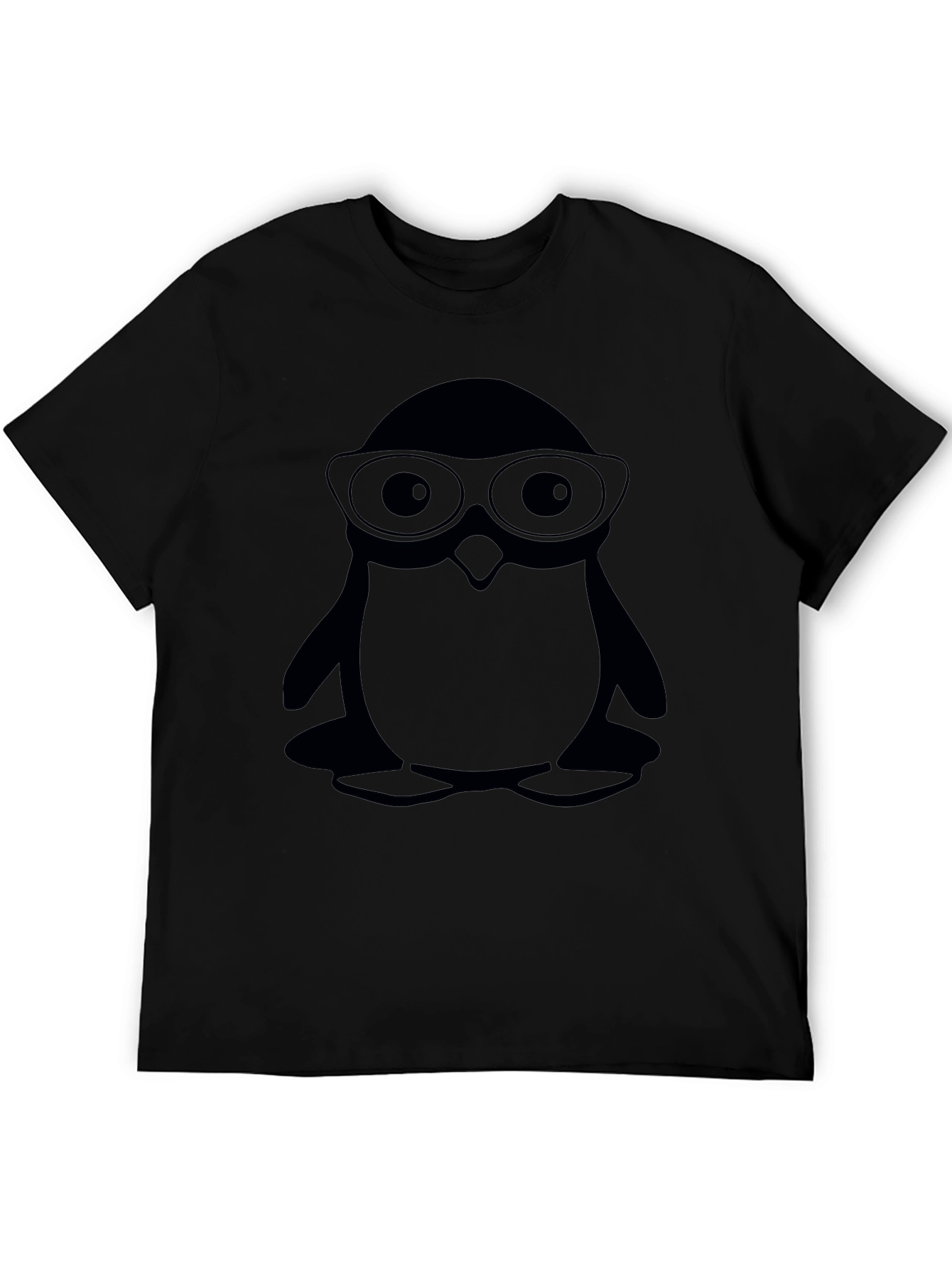 Penguin With Glasses Black T-Shirt