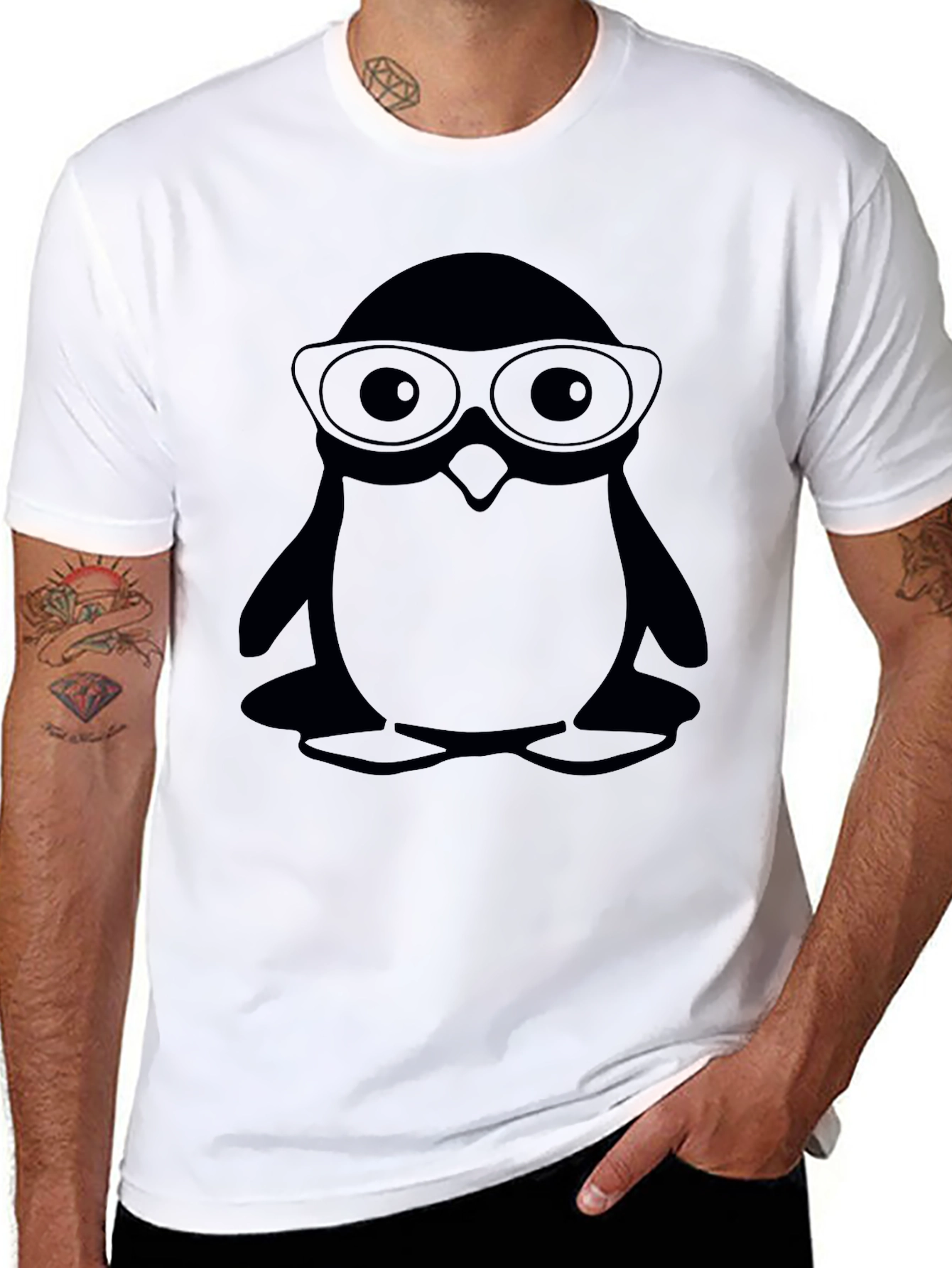 Penguin With Glasses Black T-Shirt