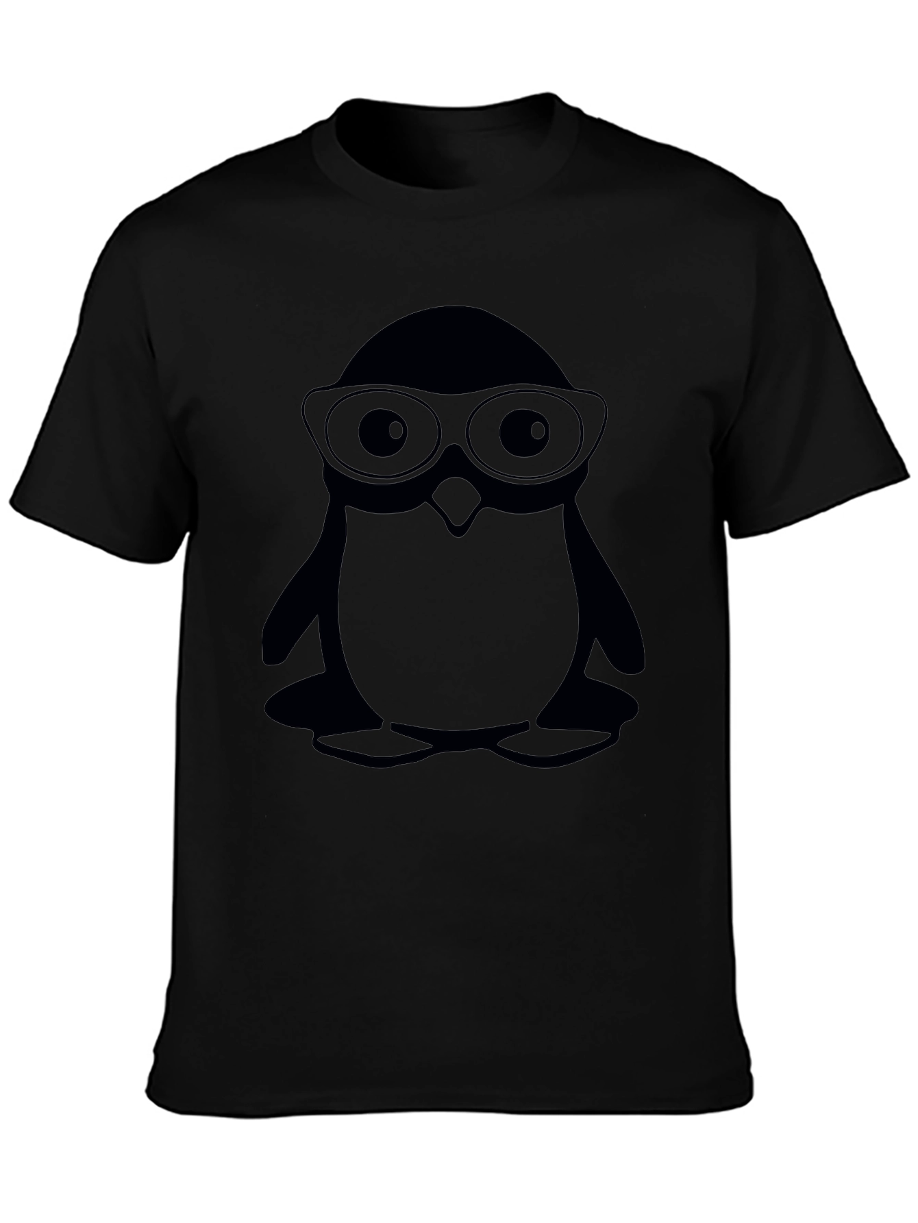 Penguin With Glasses Black T-Shirt