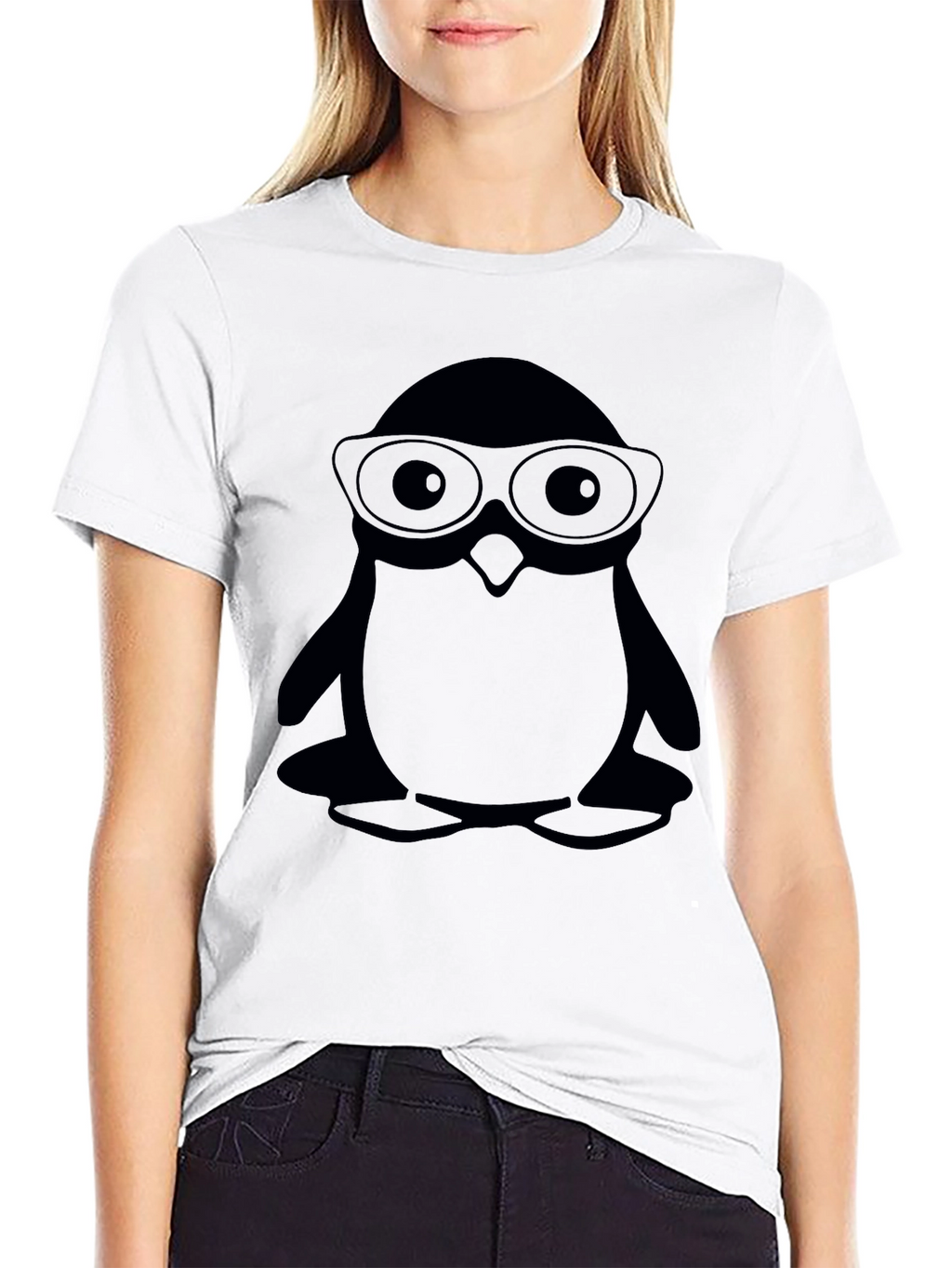 Penguin With Glasses Black T-Shirt
