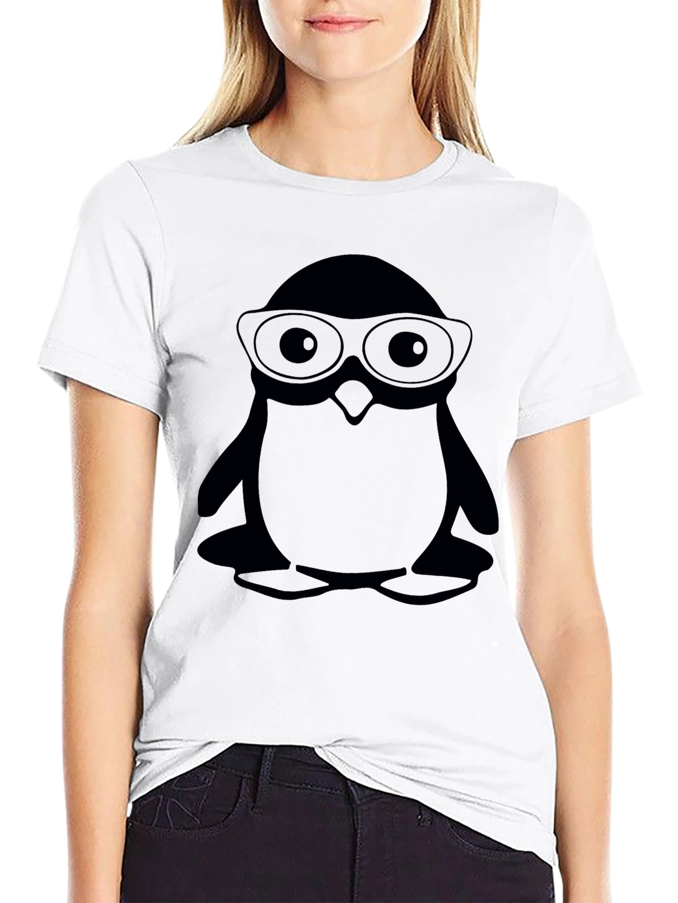 Penguin With Glasses Black T-Shirt