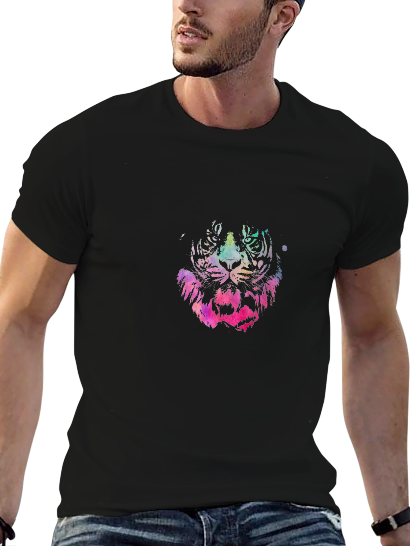 Vibrant Tiger Graphic Black T-Shirt