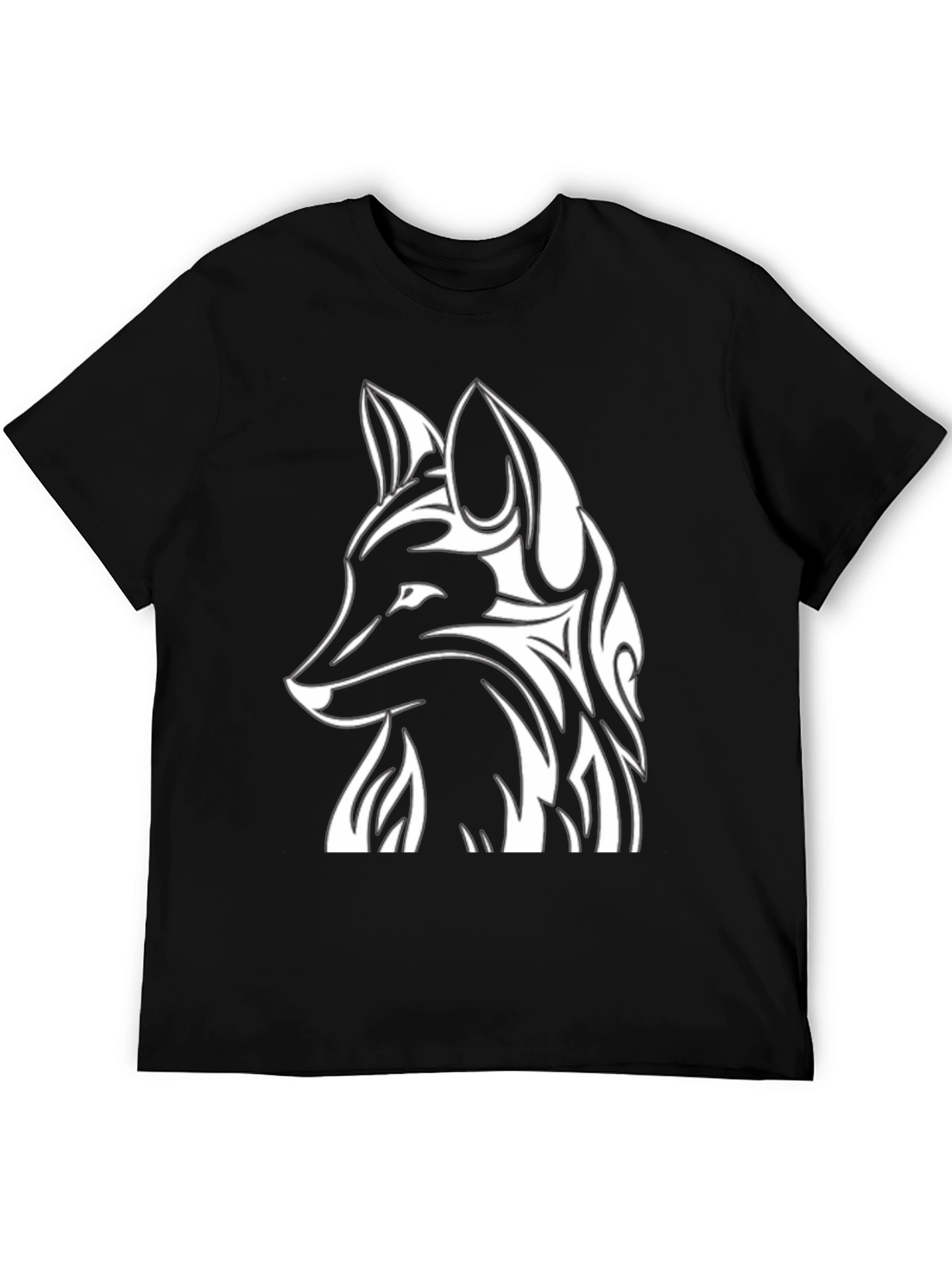 Tribal Fox Graphic Tee - Black Cotton T-Shirt