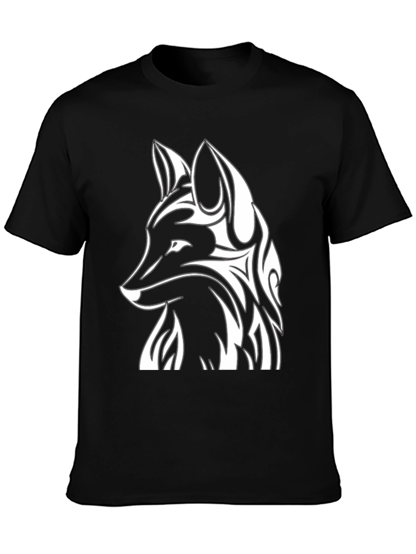 Tribal Fox Graphic Tee - Black Cotton T-Shirt