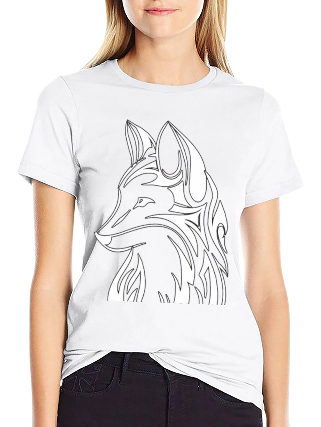Tribal Fox Graphic Tee - Black Cotton T-Shirt