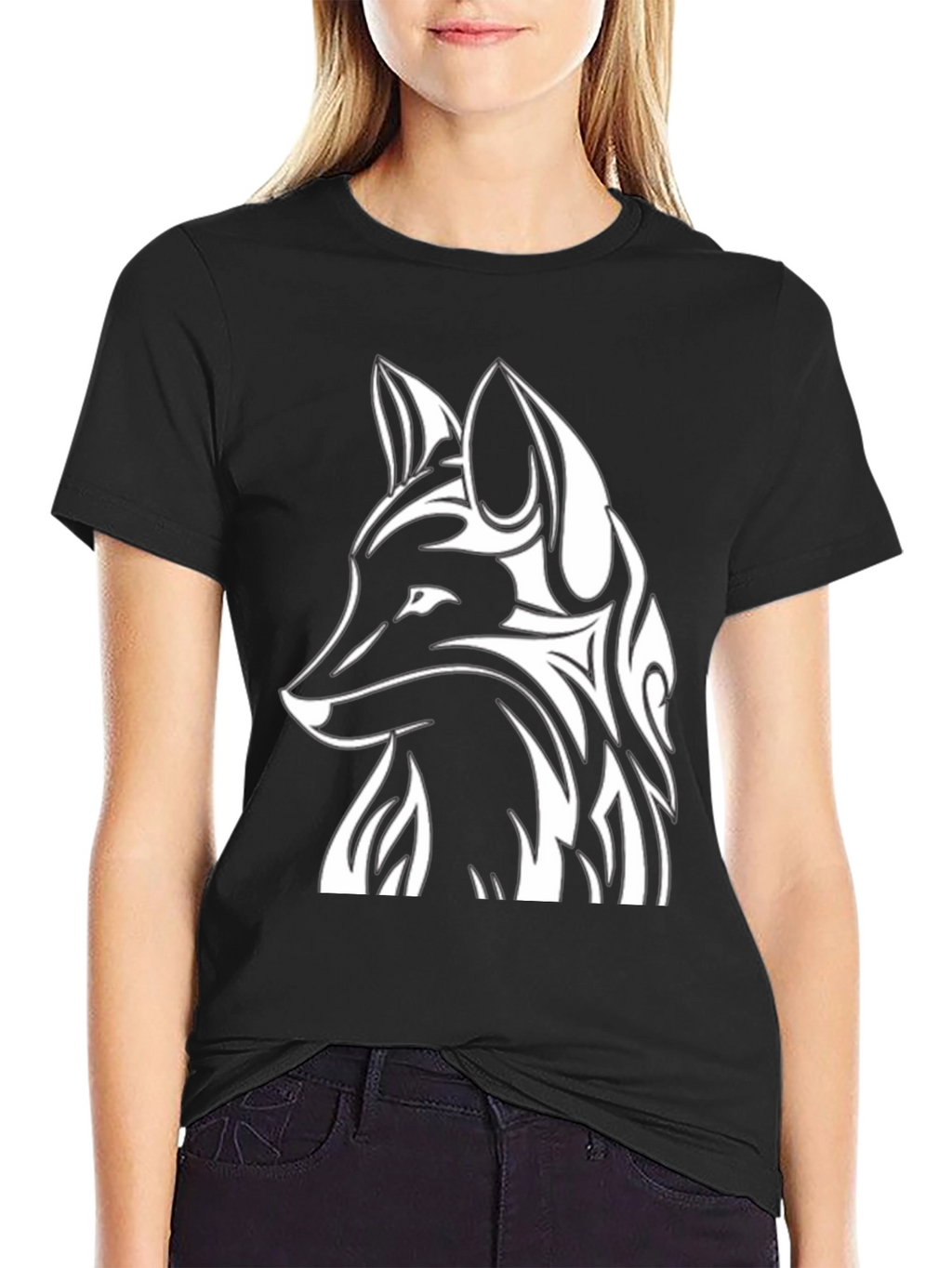 Tribal Fox Graphic Tee - Black Cotton T-Shirt
