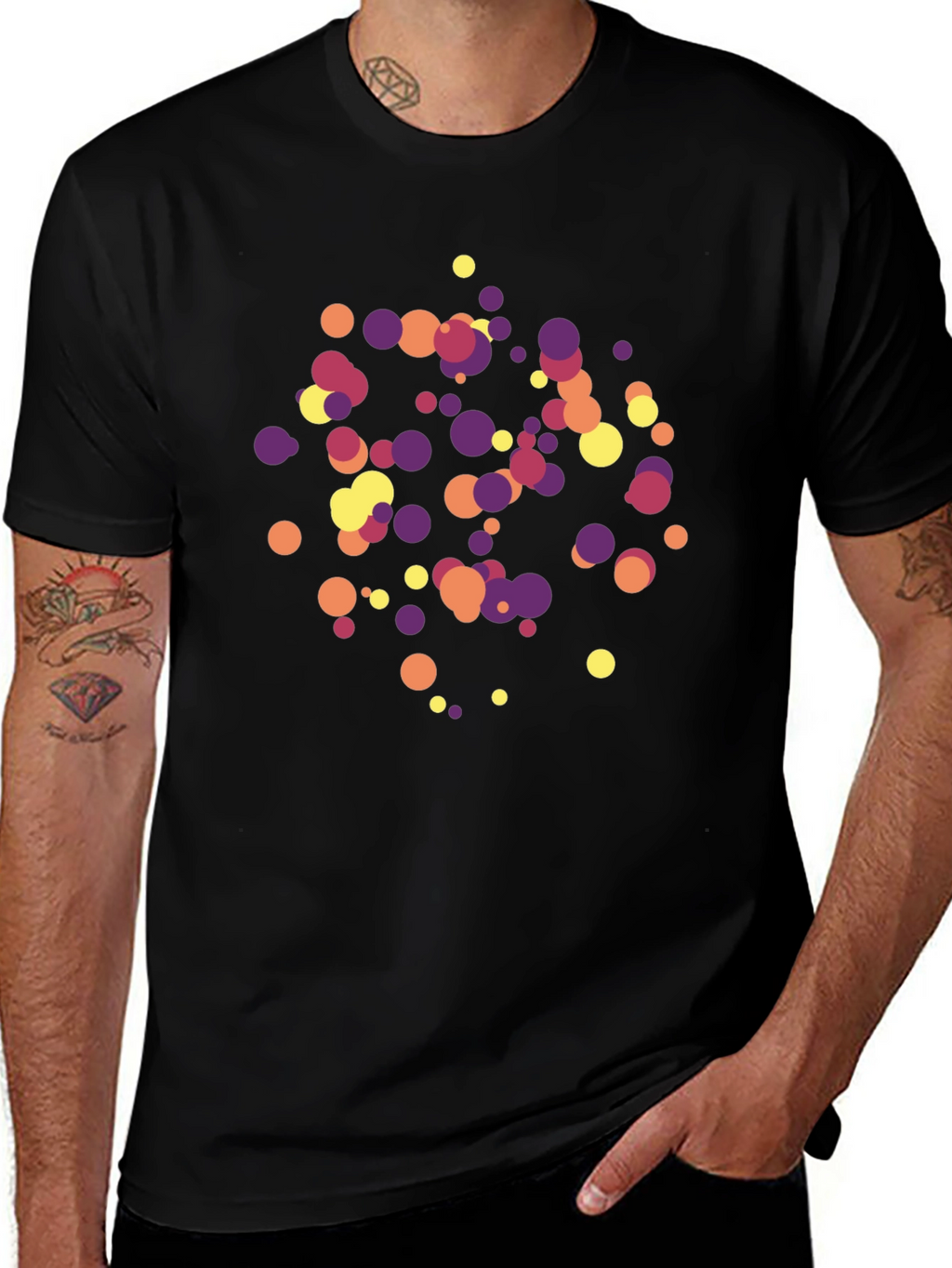 Modern Dots Graphic Print Black T-Shirt