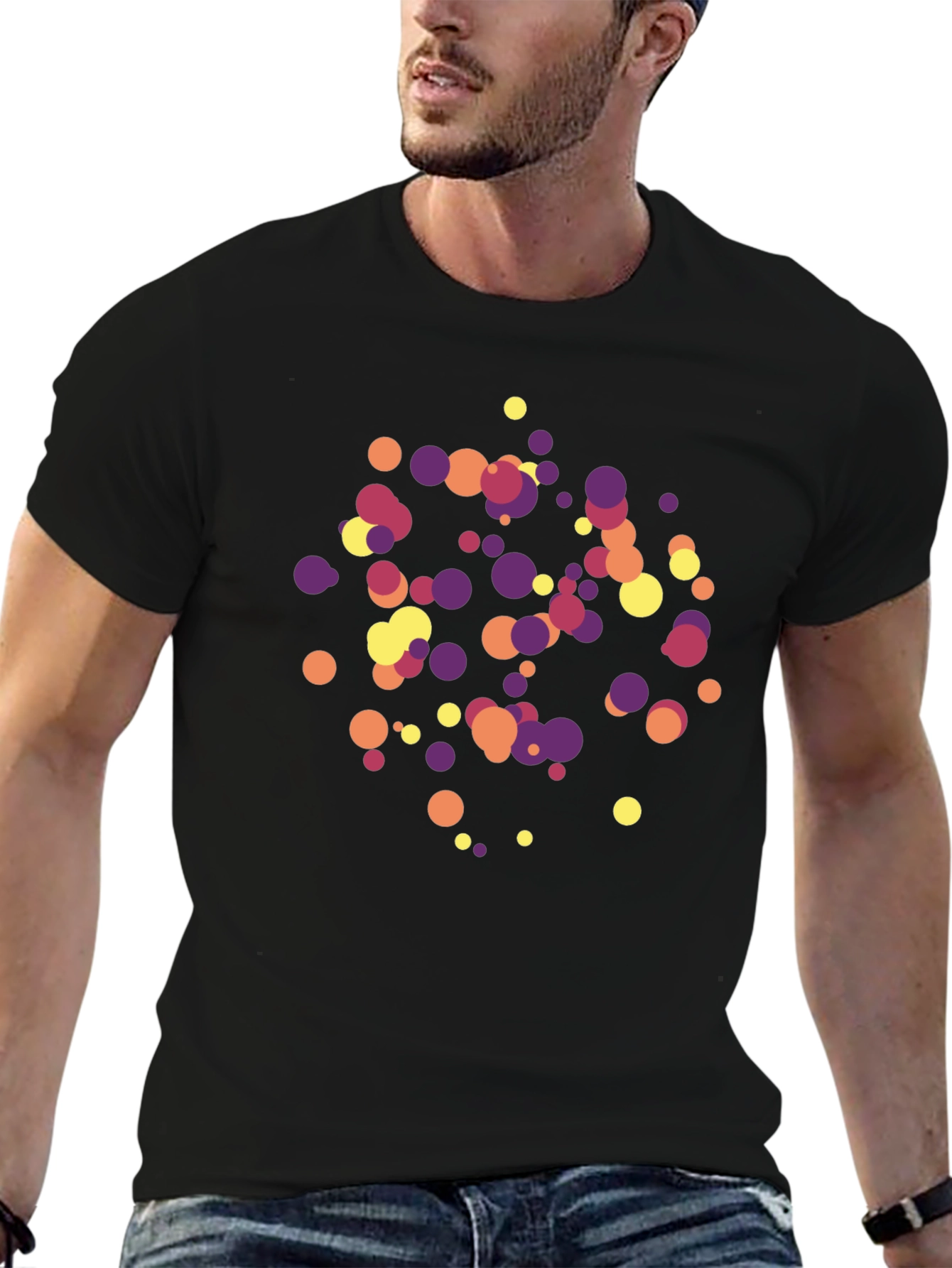 Modern Dots Graphic Print Black T-Shirt