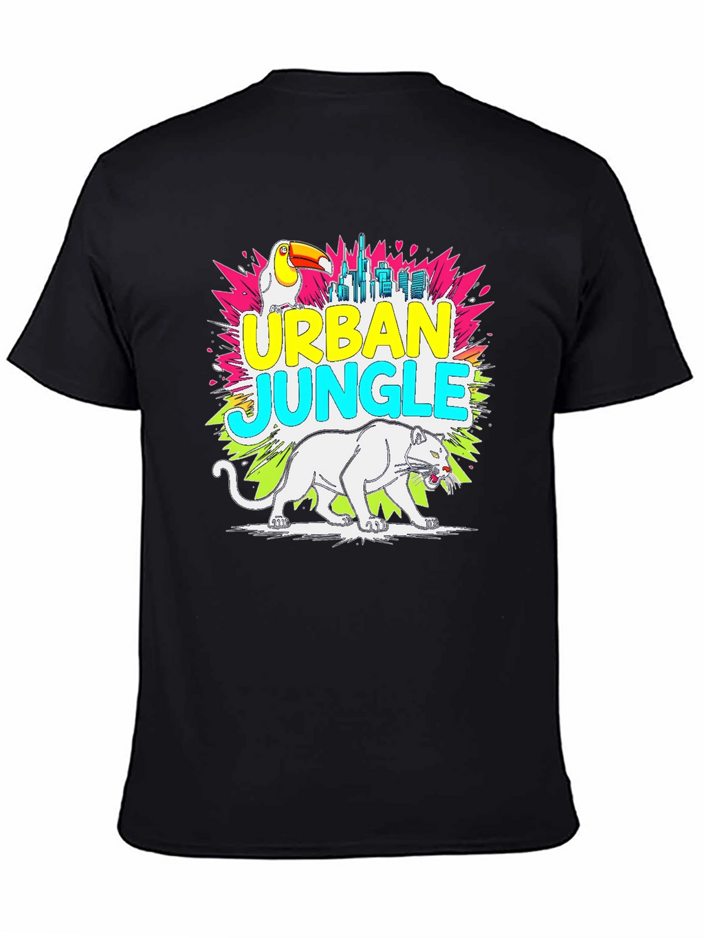Urban Jungle Graphic Tee - Toucan Panther Cityscape