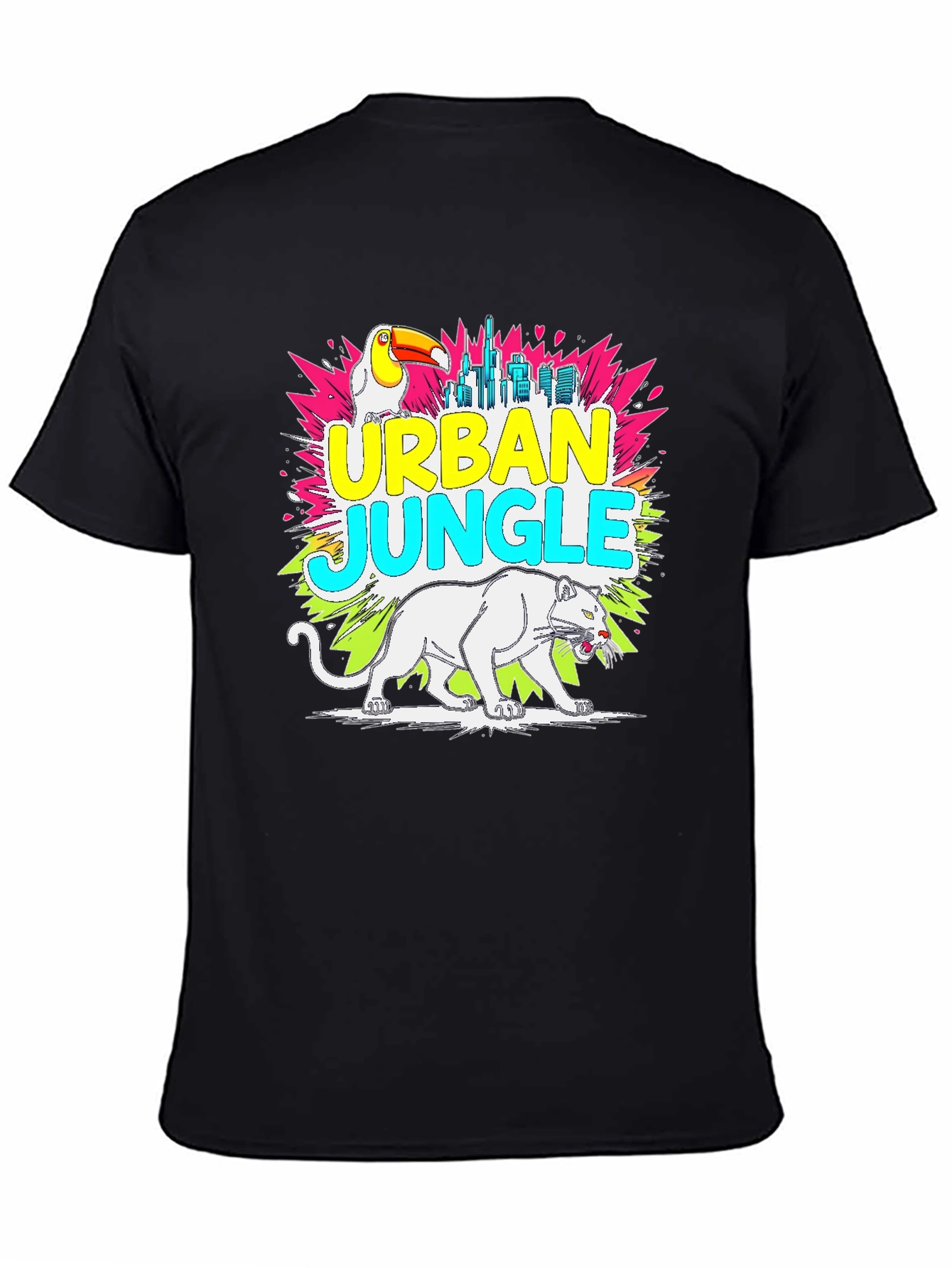 Urban Jungle Graphic Tee - Toucan Panther Cityscape