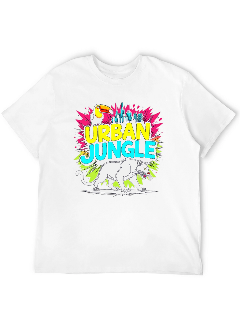 Urban Jungle Graphic Tee - Toucan Panther Cityscape