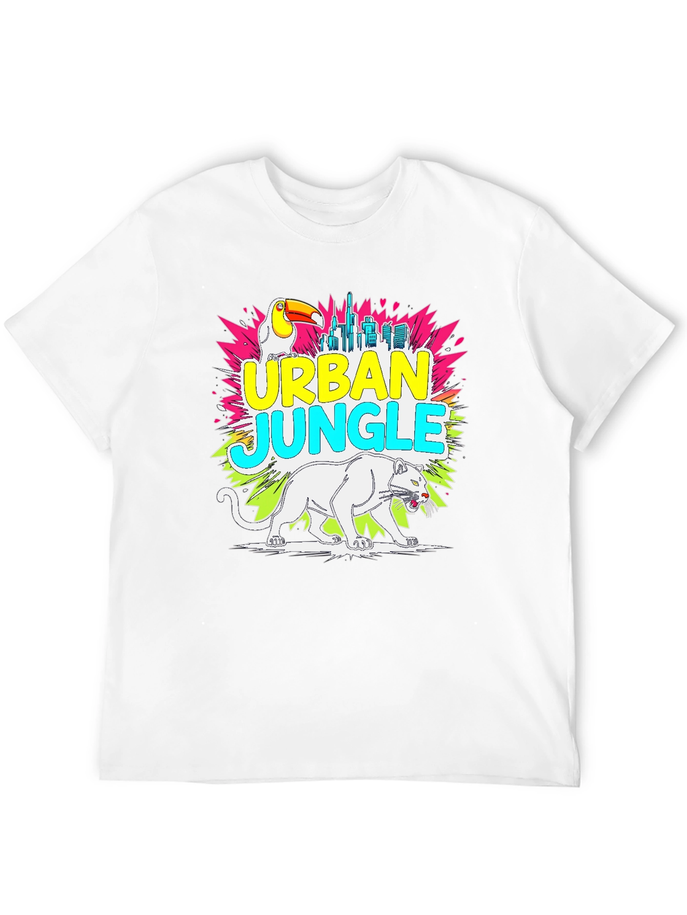 Urban Jungle Graphic Tee - Toucan Panther Cityscape