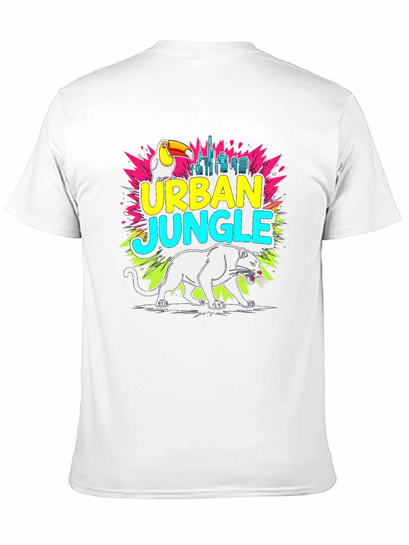 Urban Jungle Graphic Tee - Toucan Panther Cityscape